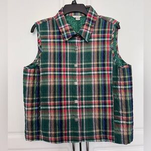 Christopher & Banks Quilted Vest, Size XL, Green Plaid